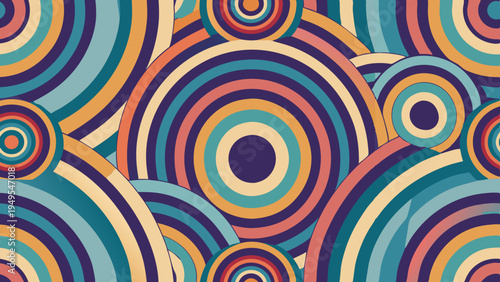 Retro concentric circles pattern with warm and cool colors