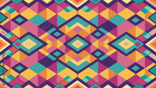Retro geometric diamond pattern with vibrant color scheme