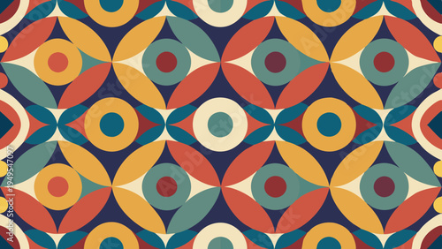 Retro Geometric Pattern with Circles and Leaves Design