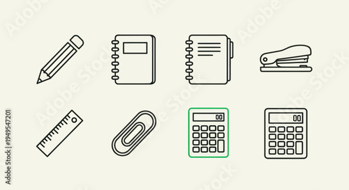 Office supplies icons on cream background