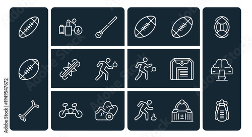 Sports icons set on dark background