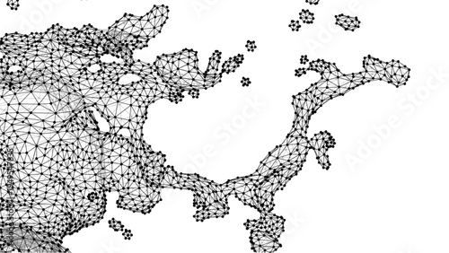 Abstract liquid plexus style geometric mesh with interconnected dots and lines forming a tech inspired background.