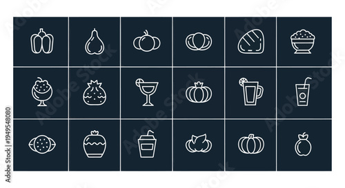 Vegetable and drink icons on dark background
