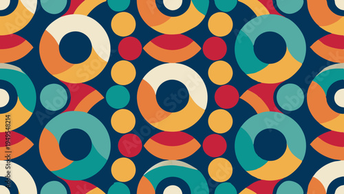 Seamless retro pattern with circles and abstract shapes design