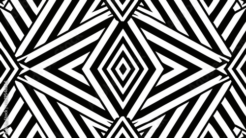 Dynamic black and white optical illusion with striped pattern