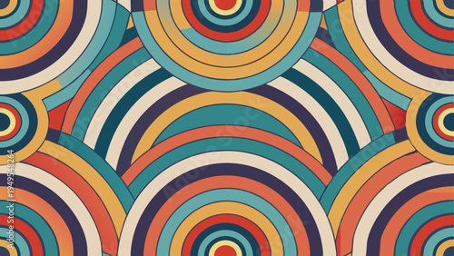 Retro concentric semicircle pattern with red orange blue colors