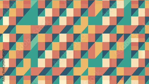 Retro geometric pattern with squares and triangles repetition