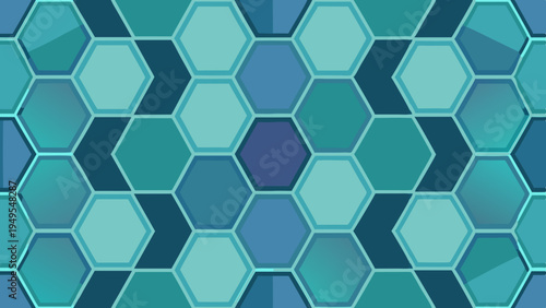Seamless geometric pattern with hexagons in shades of blue