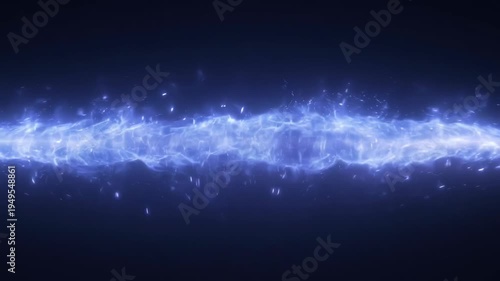 Dynamic ethereal blue energy beam surrounded by light particle effects, dark background