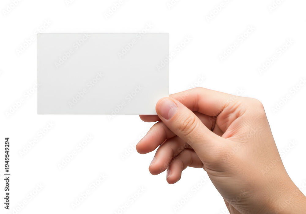 Obraz premium A close up view of a human hand holding a blank rectangular paper card for professional branding