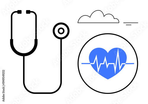 Healthcare concept. Stethoscope and heartbeat symbol emphasizing healthcare tools and cardiology. Healthcare promotes medical innovation, preventative care, patient wellness, and diagnostics
