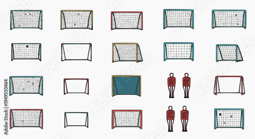 Soccer goals array with different design, ready for action! A variety of soccer goals in various design ready for an exciting match