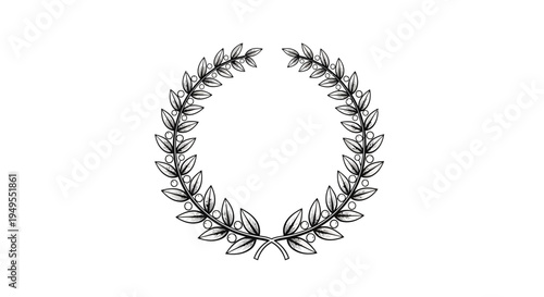 Classic outline of a laurel wreath, symbolizing victory, honor, and achievement, isolated white background.