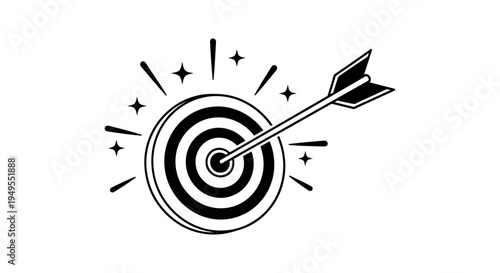 Target with Arrow Hitting Bullseye and Sparkles Icon on Isolated White Background
