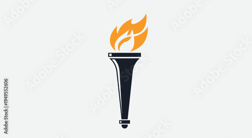 Simple Cartoon Torch with Burning Fire Flame on Isolated White Background.