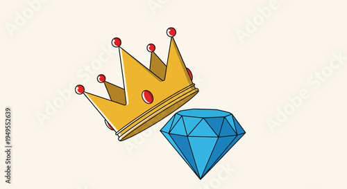 Golden Royal Crown with Red Jewels and Blue Diamond on Bright Studio Background