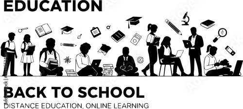 Education. Creative vector illustration for web banner, social media, business presentation, marketing material. Back to school. Distance education, online learning. 