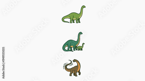 Three unique cartoon dinosaurs displayed in a vertically centered arrangement