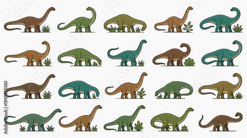 An array of colorful dinosaur illustrations, perfect for educational content or creative projects. They are rendered in a charming cartoon style