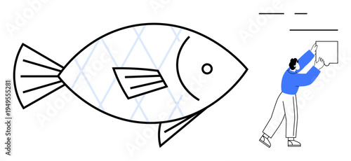 Creativity concept. Creativity involves exploring ideas thumbs up the large symbolic fish and human interaction with a speech bubble. Creativity for branding, storytelling, marketing, design