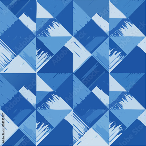 Dirty blue, navy pattern. Gruge texture seamless background. Watercolor endless repeat backdrop. Vector tye die pattern. Square and brush strokes texture.