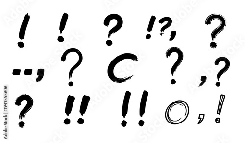 Doodle punctuation marks hand drawn exclamation and question symbol vector collection
