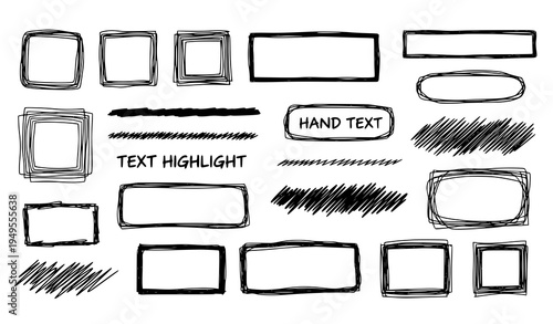 Freehand square rectangle borders doodle frames hand drawn scribble box vector collection