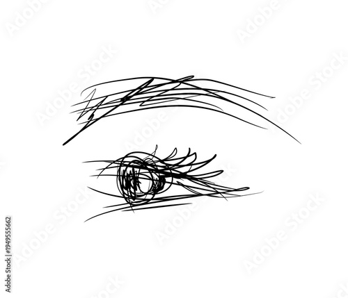 Makeup art logo. Eye icon - eyelashes and eyebrows. Beauty salon icon. Beautiful style, feminine beauty, casually drawn sketch.