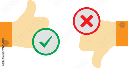 Thumbs Up and Down with Checkmark and Cross Icons