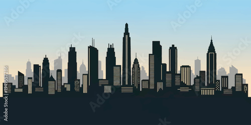 City Skyline Urban Buildings Silhouette Downtown.