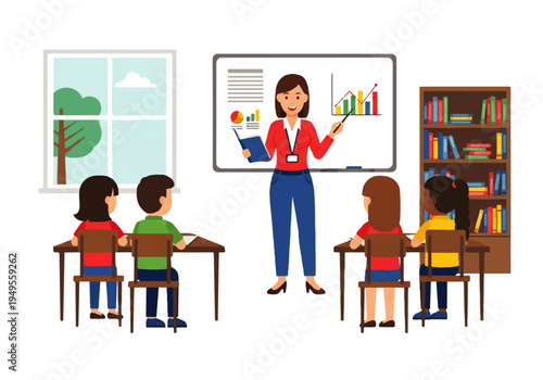 Female teacher educating young students.