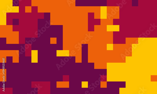 Abstract pixel art background.  Vibrant orange, purple, and red hues create a dynamic, energetic composition.  Ideal for websites, presentations, or digital art projects.