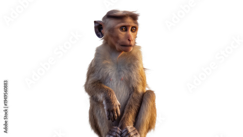Photography Adorable young macaque monkey with light brown fur and expressive eyes, sitting