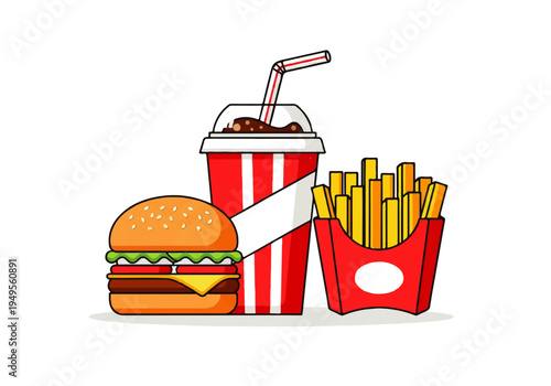 Fast food meal with burger fries.