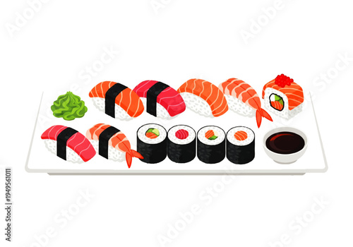 Variety of sushi on a plate.