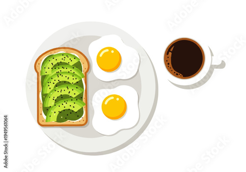 Avocado toast with fried eggs breakfast.