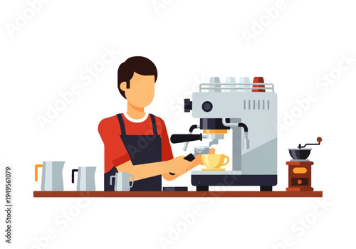 Barista making coffee in cafe.