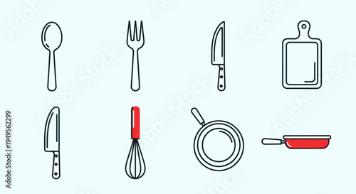 Kitchen utensils line art illustration