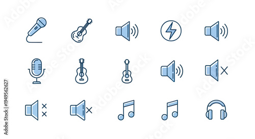 Music icons instruments and audio symbols