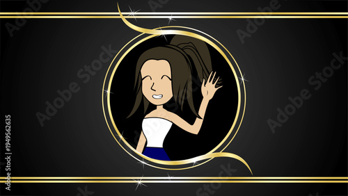 luxury golden background with girl retro character cartoon in vector art