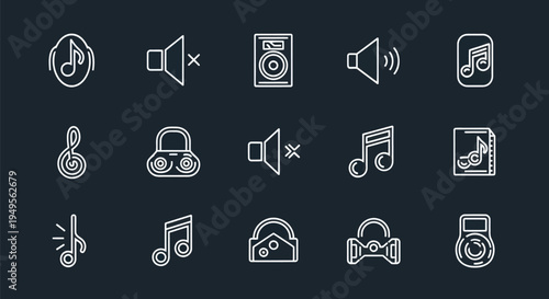 Music icons set on dark background