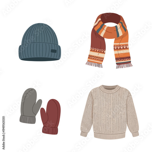 Winter clothing hat scarf sweater