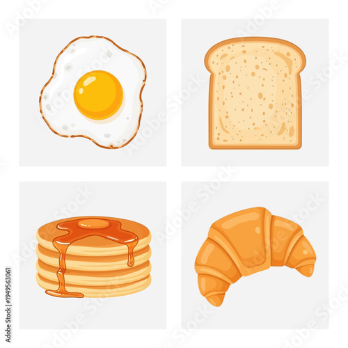 Breakfast Food Items Flat Illustration.