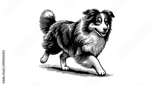 Vintage Hand Drawn Australian Shepherd Dog Illustration