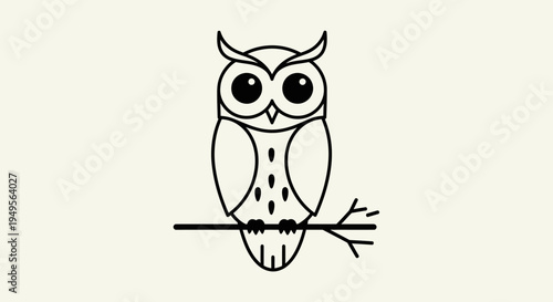 An illustration of an owl sitting on a branch with big eyes.