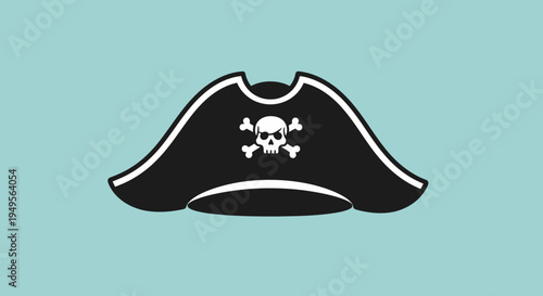 A pirate hat with a skull and crossbones design on a plain background illustration.