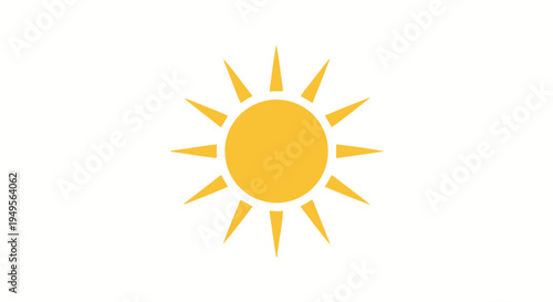 The bright sun shines with yellow rays on a white background in a simple illustration.