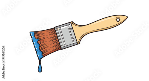An illustration of a paintbrush with blue paint dripping from its bristles.