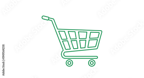 Green shopping cart icon on white background for e-commerce use