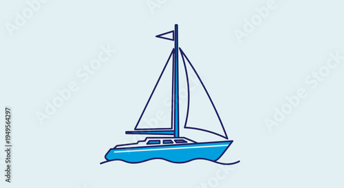 A sailboat floats calmly on serene waters under a clear sky with its sails up.